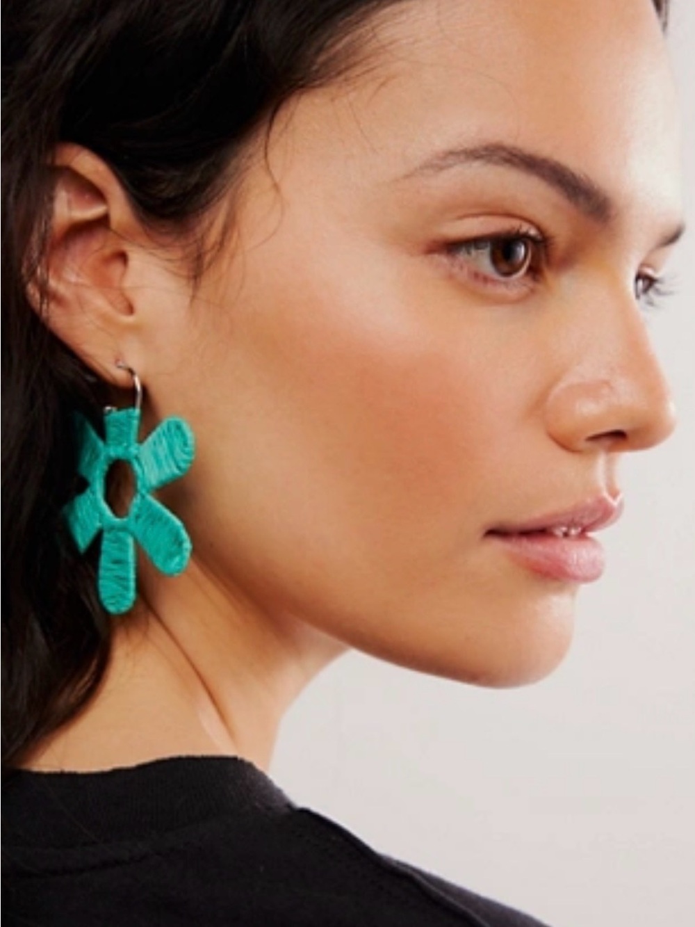 Free People Wendy Woven Flower Hoop Earrings Turquoise